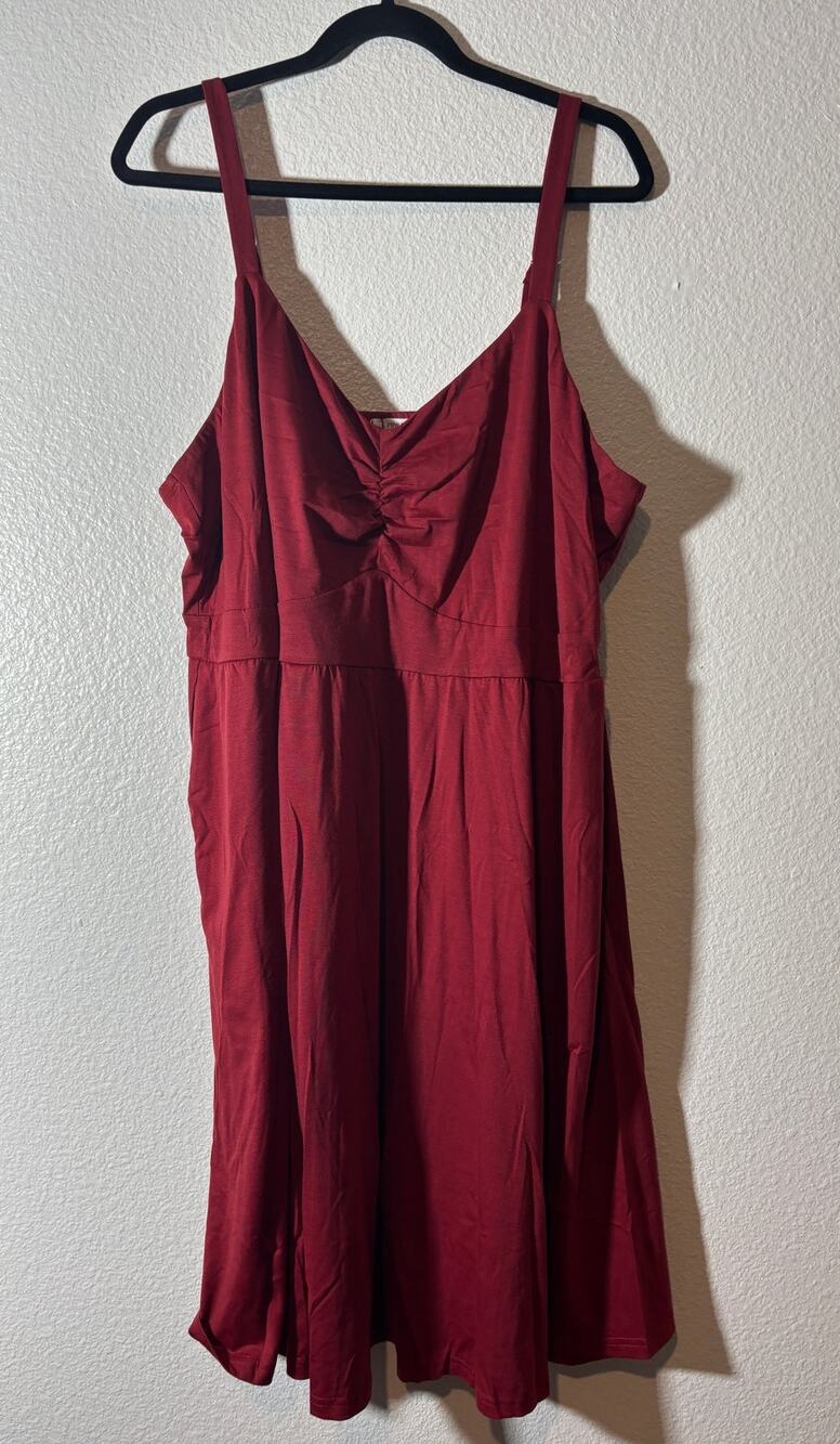 Pinup Fashion NWT Size 24W Burgandy Red Ruched Bodice Sleeveless Midi Dress